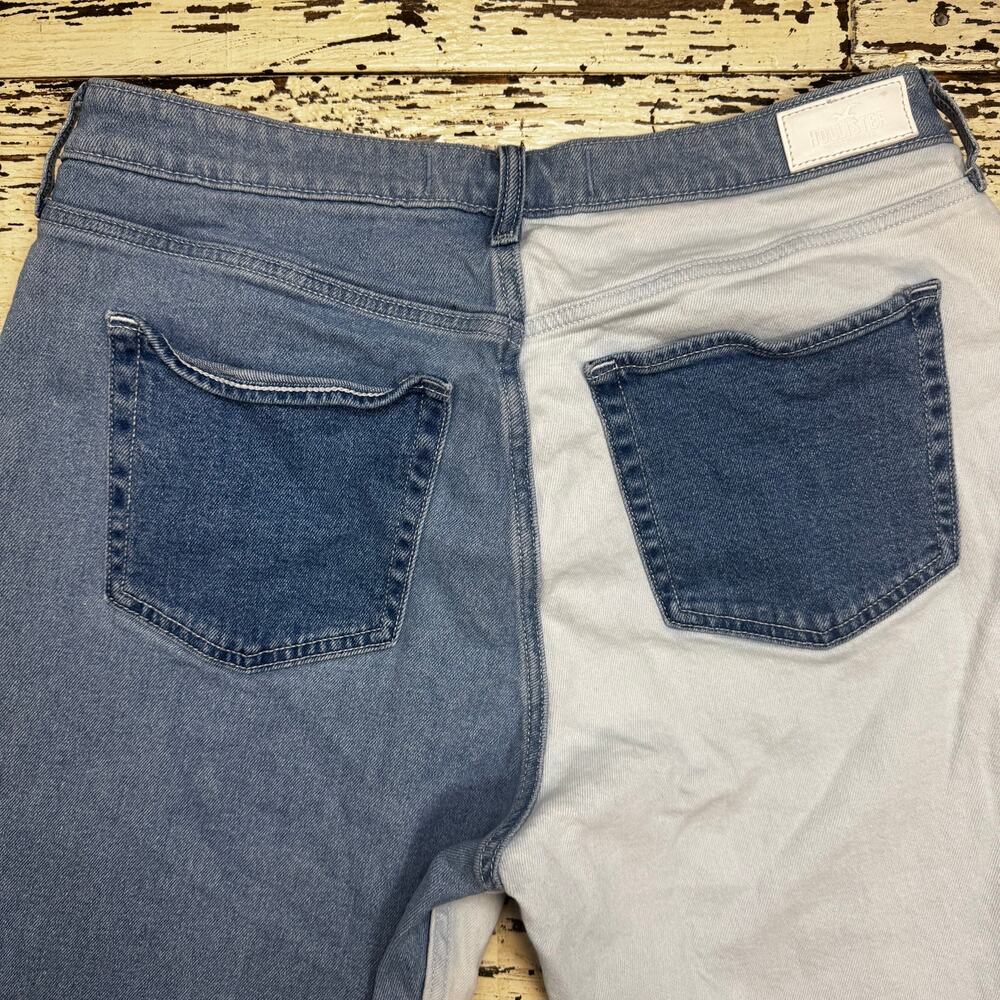 Hollister Curvy High Rise Mom Jeans Color Block Patchwork Size 15L 32x29 Raw Hem - Picture 9 of 10